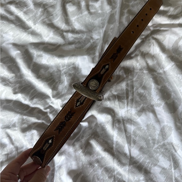 Nocona Brown Leather Belt with Intricate Silver Buckle - Picture 4 of 5